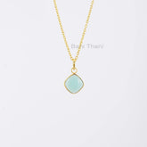 Aqua Chalcedony Necklace - 925 Silver - Handmade Pendant Necklace - 12mm Cushion - Fashion Jewelry - Gift For Besties - Jewelry For Sister
